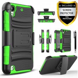 HTC Desire 530 Case, Dual Layers [Combo Holster] Case And Built-In Kickstand Bundled with [Premium Screen Protector] Hybird Shockproof And Circlemalls Stylus Pen (Green)